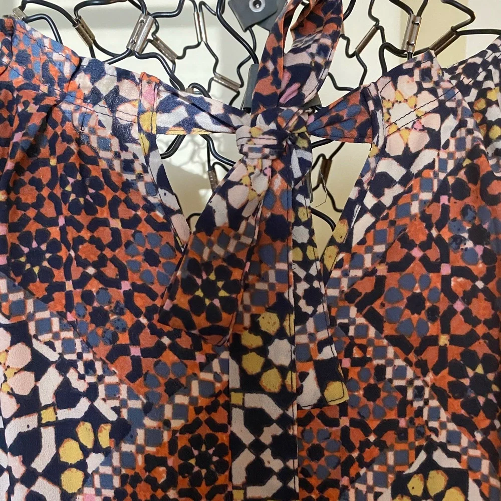 Lauren Conrad Pleated Abstract Mosaic Print Shift Dress  XXL, Peachy Orange - Picture 2 of 9